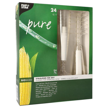 Papstar 24 copas para vino espumoso puro 100ml ã˜5,5x16,5cm cristalinas fabricadas en bioplástico vegetal PLA reciclable