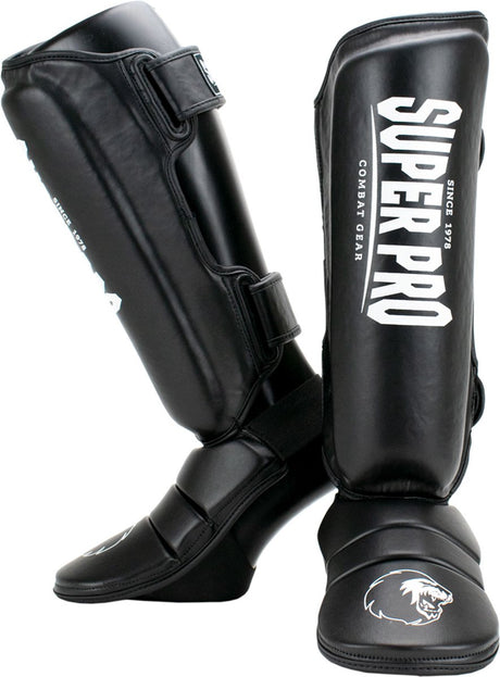 Super pro combat gear scheenbeschermer protector zwart wit medium