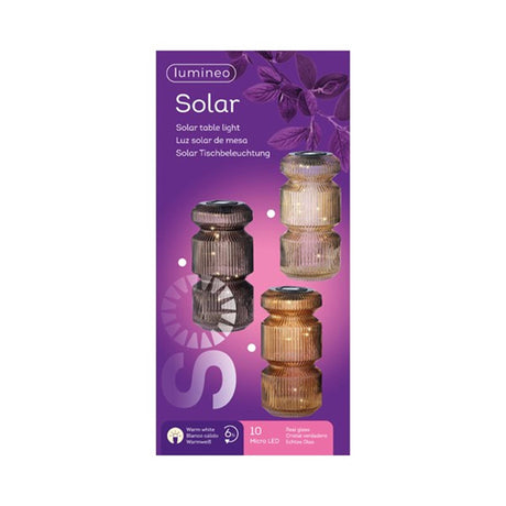 Lámpara de mesa solar LED Lumineo vidrio ã˜12-h25cm disponible en 3 colores diferentes