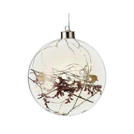 Bola de iluminación micro LED Lumineo con flores secas ø14cm a batería con temporizador de 6 horas para uso en interiores