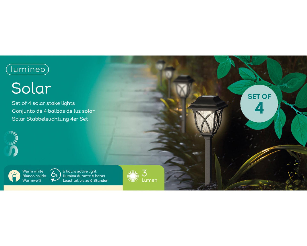 Lumineo luz solar de estaca l10-w10-h33cm juego de 4 negro