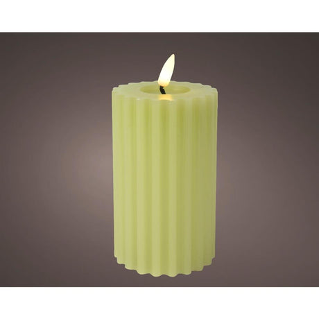 Vela LED acanalada Lumineo para interior con efecto llama y temporizador dia7,5x14,7cm verde funciona con pilas 2xaaa (excl)<br> <br> <br> <br>