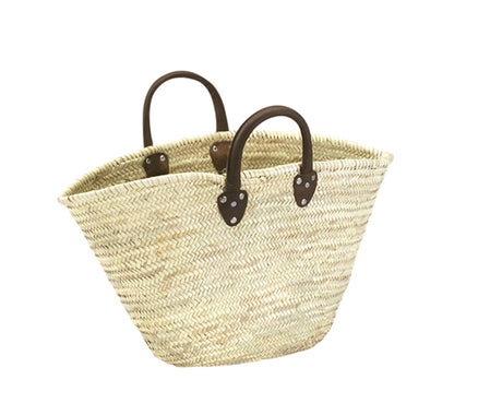 Bolso de paja de hoja de palma Source balance con asas cortas de piel de vacuno reforzadas y extragruesas<br>