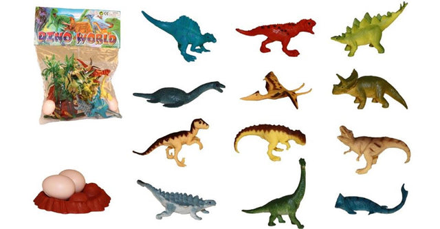Dinosaurios con accesorios en bolsa 17 piezas 23x19x6cm
