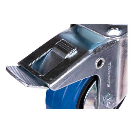 Rueda giratoria Tarsus + freno 100 mm. azul