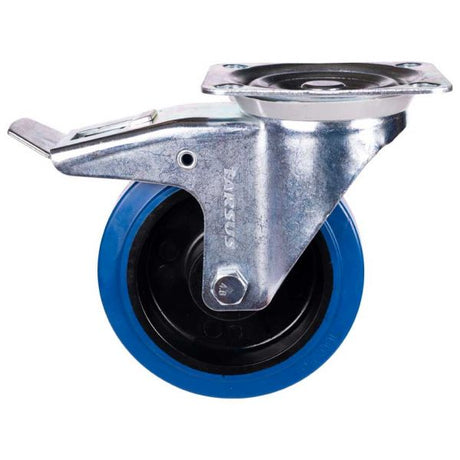 Rueda giratoria Tarsus + freno 160 mm. azul