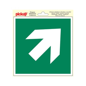 Adhesivo ruta de evacuación flecha diagonal - 200x200 mm.