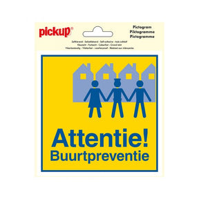 Adhesivo de atención de prevención vecinal - 150x150 mm.