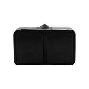 Q-link - toma de pared - toma exterior - de superficie - horizontal - toma doble - a prueba de salpicaduras IP54 - con conexión a tierra - protección infantil - negro mate