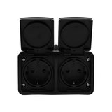 Q-link - toma de pared - toma exterior - de superficie - horizontal - toma doble - a prueba de salpicaduras IP54 - con conexión a tierra - protección infantil - negro mate