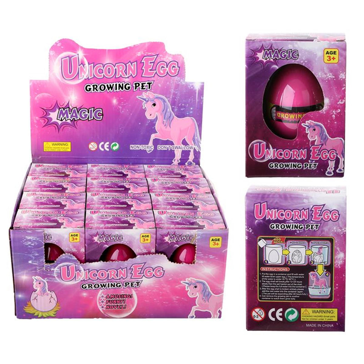 Huevo de crecimiento de unicornio en caja.