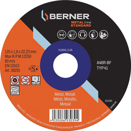 Muela Berner metalline estándar plana 125x1.0x22.23mm