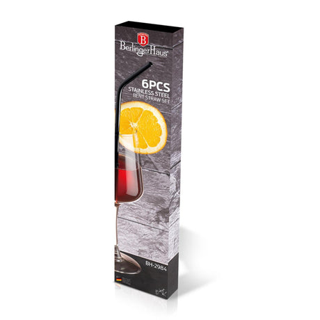 Juego de pajitas Berlingerhaus de 6 piezas de acero inoxidable negro