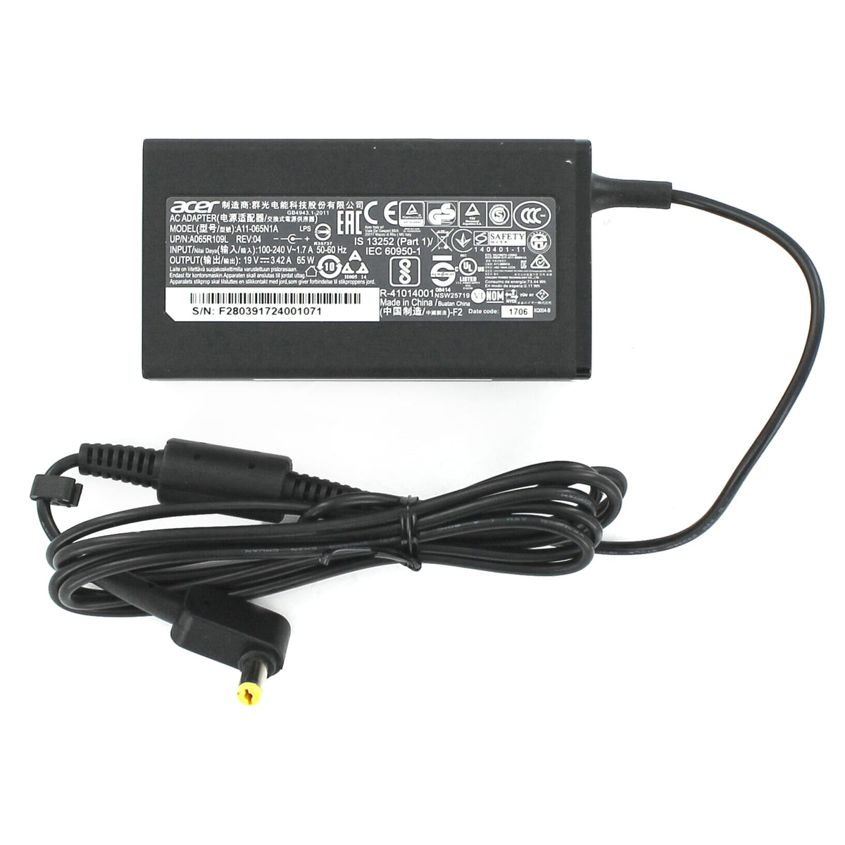 Adaptador de ca para portátil acer 65w