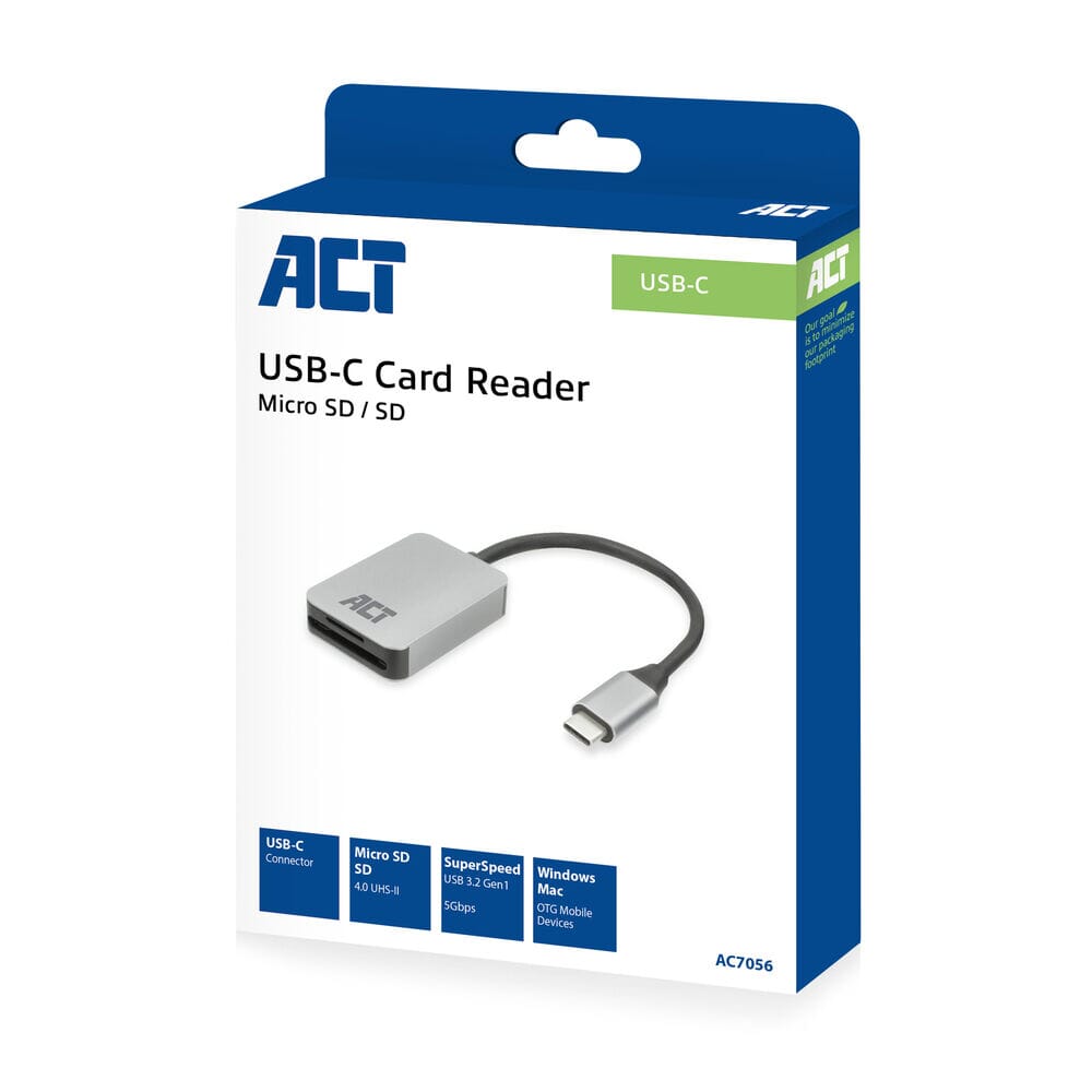 Lector de tarjetas Act USB-C para SD y micro SD, SD 4.0 UHS-II