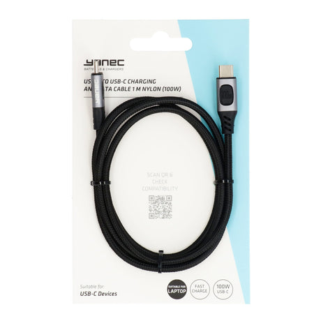 Yanec Cable de carga y datos USB-C a USB-C 1m nylon (100w)