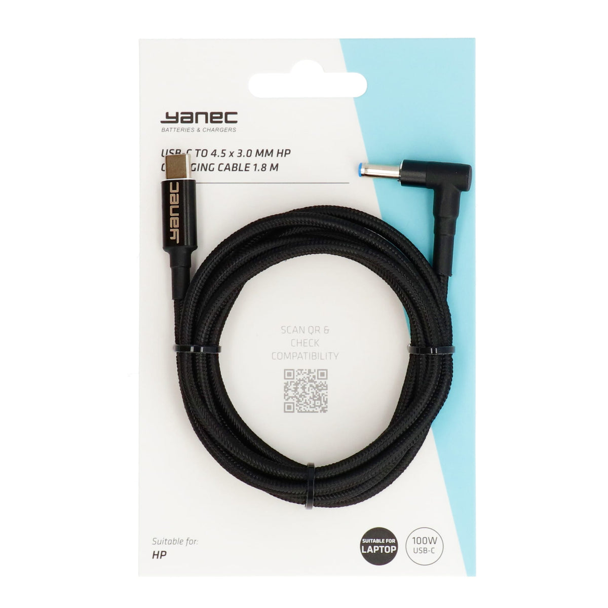 Yanec usb-c a 4,5 x 3,0 mm cable de carga hp 1,8m