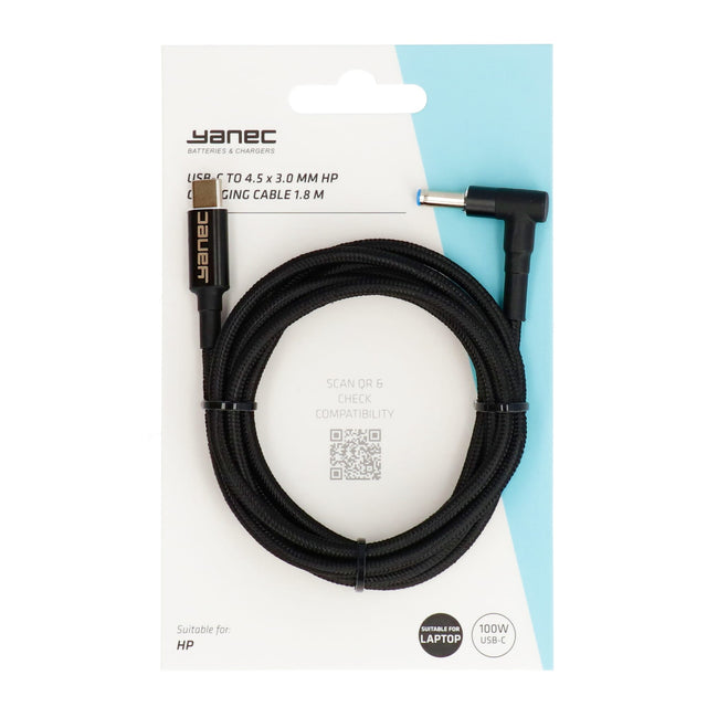 Yanec usb-c a 4,5 x 3,0 mm cable de carga hp 1,8m