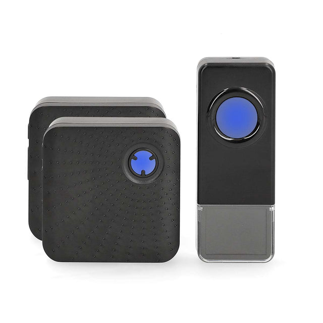 Juego de timbre inalámbrico Nedis | suministro de red | 100 - 240 V CA 50 60 Hz | 1x 23a 12v | volumen: 110 dB | alcance de la señal: 150 m | ip55 | volumen ajustable | 58 melodías | 2 receptores | negro - puertab310bk2