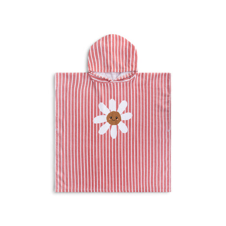 Flor de margarita | poncho de playa de algodón rojo blanco 65 x 65 cm