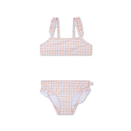 Cuadrícula del atardecer | bikini UV naranja blanco para niñas
