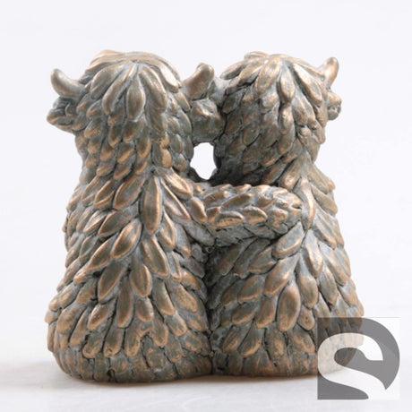 Z1 hooglanders met hart cement goud 15,5x10,5x15,5cm