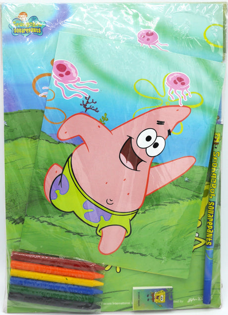 Mochila Van der Doelen de Bob Esponja con cuaderno de bocetos, cuaderno, lápiz, goma de borrar y tizas de colores