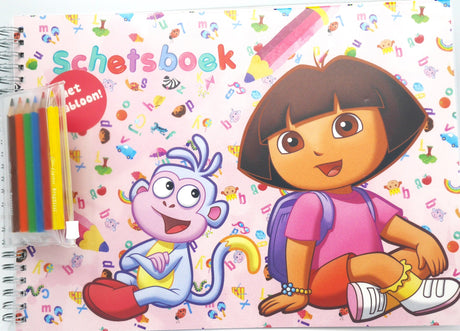 Bongers toy Cuaderno de bocetos de Dora y Diego con 6 lápices de colores y plantilla de dibujo