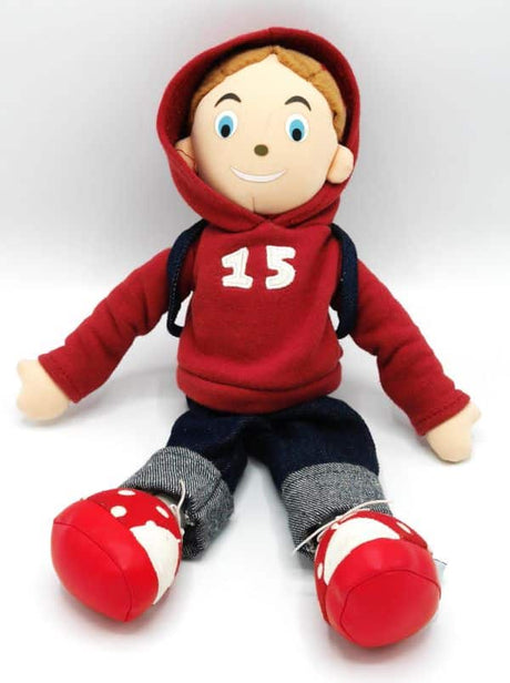 Muñeco de trapo caballo feliz de 36 cm de largo rojo