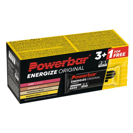 Paquete múltiple Powerbar energize (9 paquetes o 3+1 x 55 g) - chocolate + crema de galletas + plátano + frutos rojos