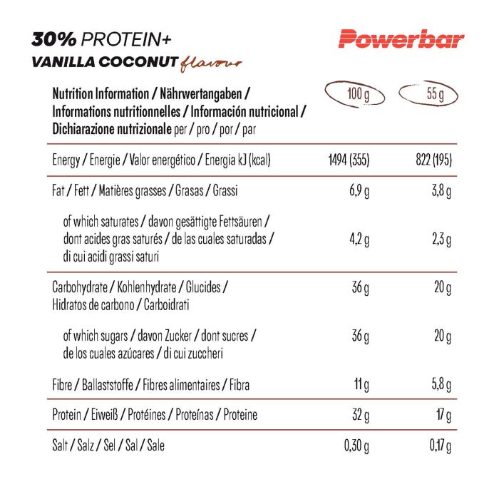 Powerbar 30% proteína+ (15 x 55gr) - coco vainilla