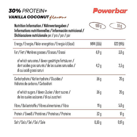 Powerbar 30% proteína+ (15 x 55gr) - coco vainilla