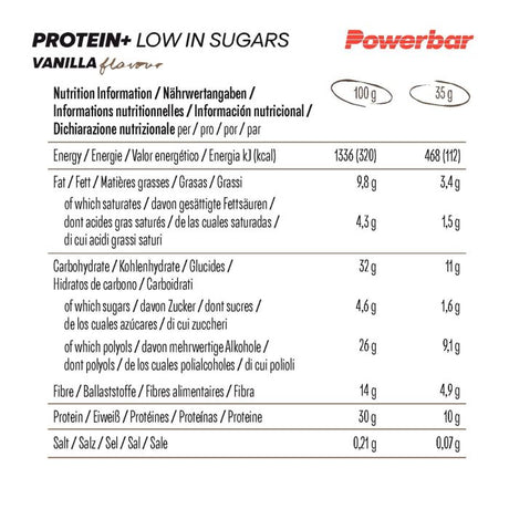 Powerbar protein+ bajo en azúcar (30 x 35gr) - vainilla