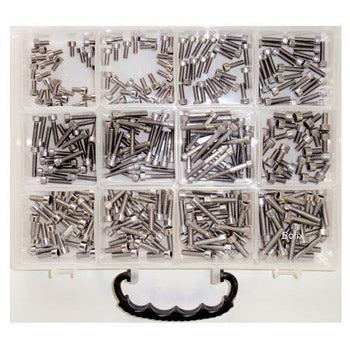 Box A 12 compartimentos Rango de pernos Allen de acero inoxidable.