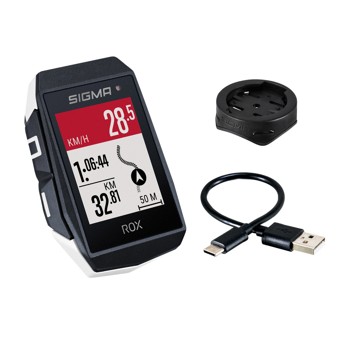 Sigma Rox 11.1 EVO GPS ZW White Standard Direction Supporter + USB-C Cable de carga