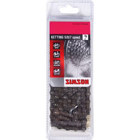 Simson Ketting Derailleur 5 6 7 - Cadena de bicicletas de alta calidad, 116 enlaces, 1 2 x 3 32