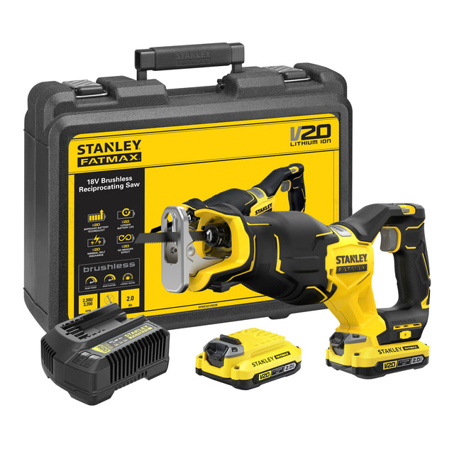 Sierra alternativa inalámbrica sin escobillas Stanley Fatmax SFMCS310D2K 20V Max* | 2 baterías de 2,0ah + cargador | en caso - sfmcs310d2k-qw