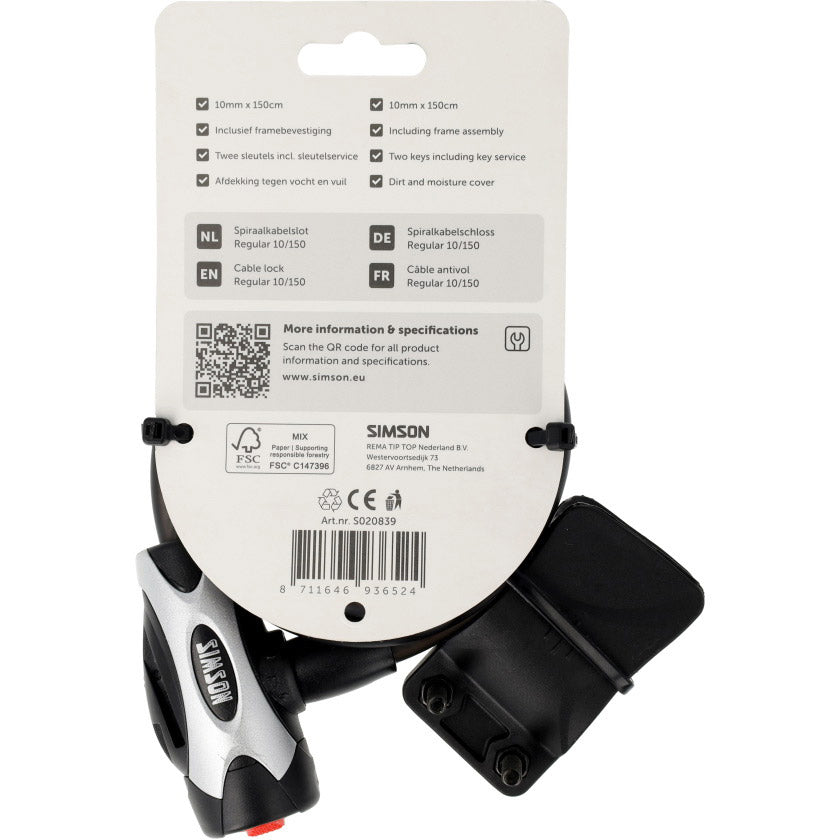 Candado de cable en espiral sin marca sans marque simson tamaño normal xl 10 mm x 150 cm