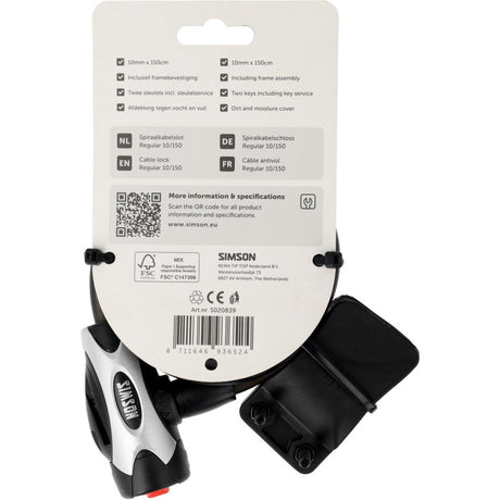 Candado de cable en espiral sin marca sans marque simson tamaño normal xl 10 mm x 150 cm