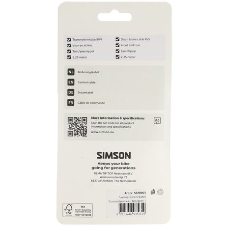 Simson cable interior freno de tambor universal acero inoxidable - plata