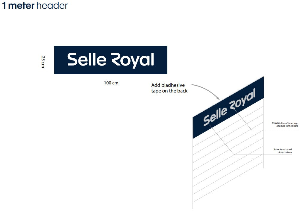 Cartel estantería Selle royal 1 metro con logo.