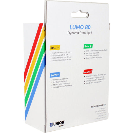 Union faro dinamo de buje 80 lux coche lumo 80 luz de pie + día