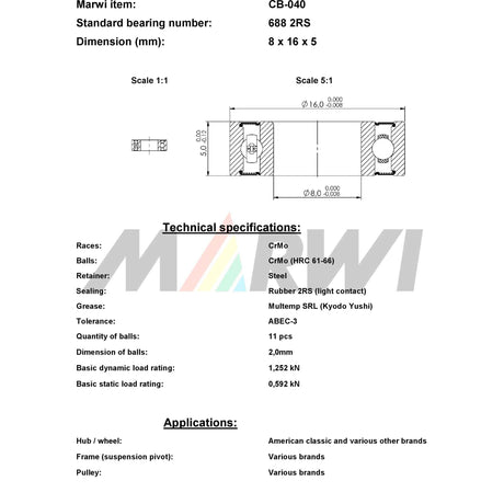 Union rodamiento de bolas rodamiento de bolas CB-040 8x16x5