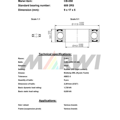 Union ball bearing ball bearing CB-050 9x17x5