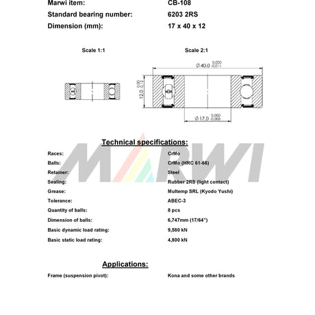Union rodamiento de bolas rodamiento de bolas CB-108 17x40x12