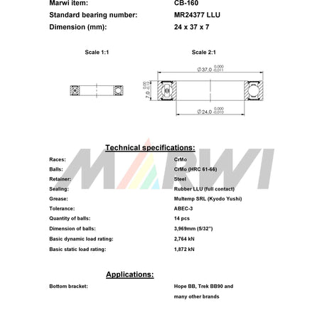 Union rodamiento de bolas rodamiento de bolas CB-160 24x37x7