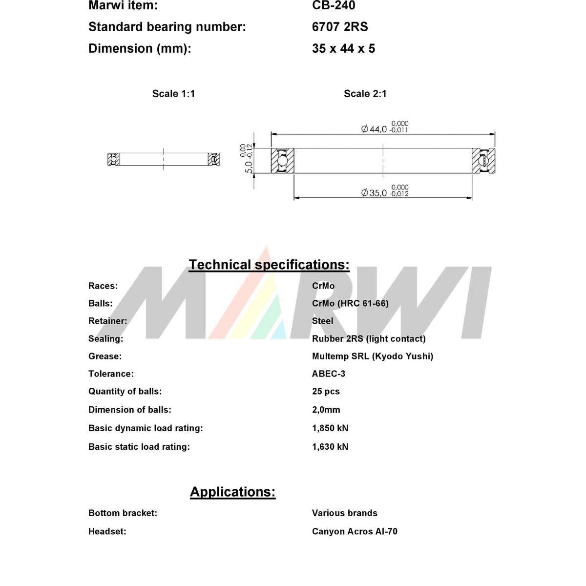Union rodamiento de bolas rodamiento de bolas CB-240 35x44x5