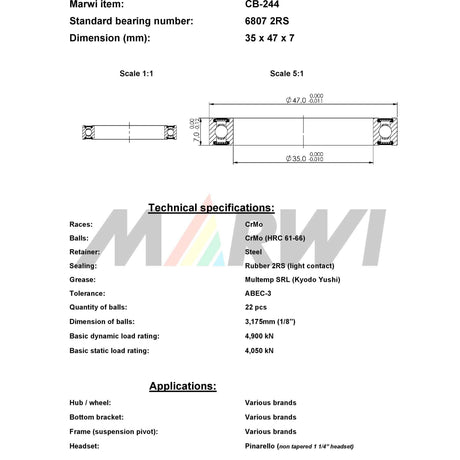 Union rodamiento de bolas rodamiento de bolas CB-244 35x47x7