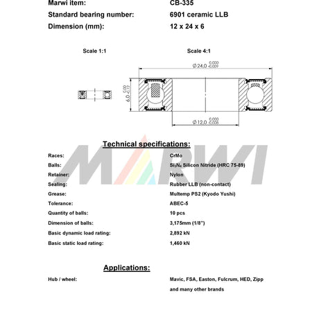 Union rodamiento de bolas rodamiento de bolas CB-335 12x24x6