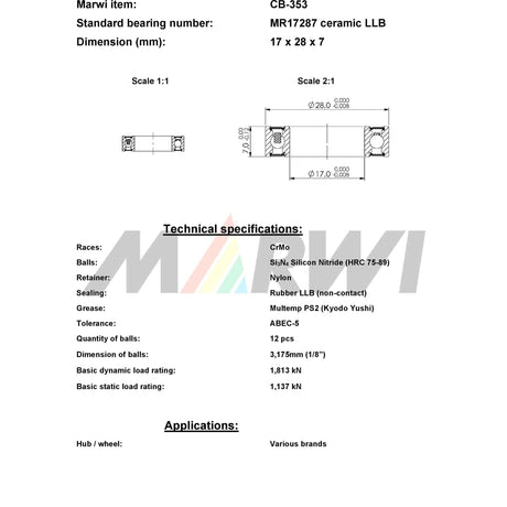 Union rodamiento de bolas rodamiento de bolas CB-353 17x28x7